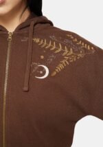 Abellona Waffle Embroidered Cropped Zip Up Hoodie f