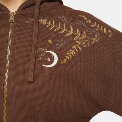Abellona Waffle Embroidered Cropped Zip Up Hoodie f