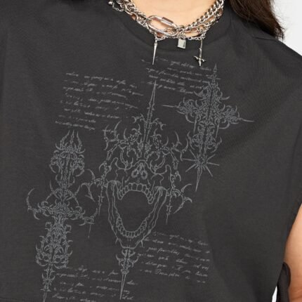 Alana Tie Side Graphic Crop Top f