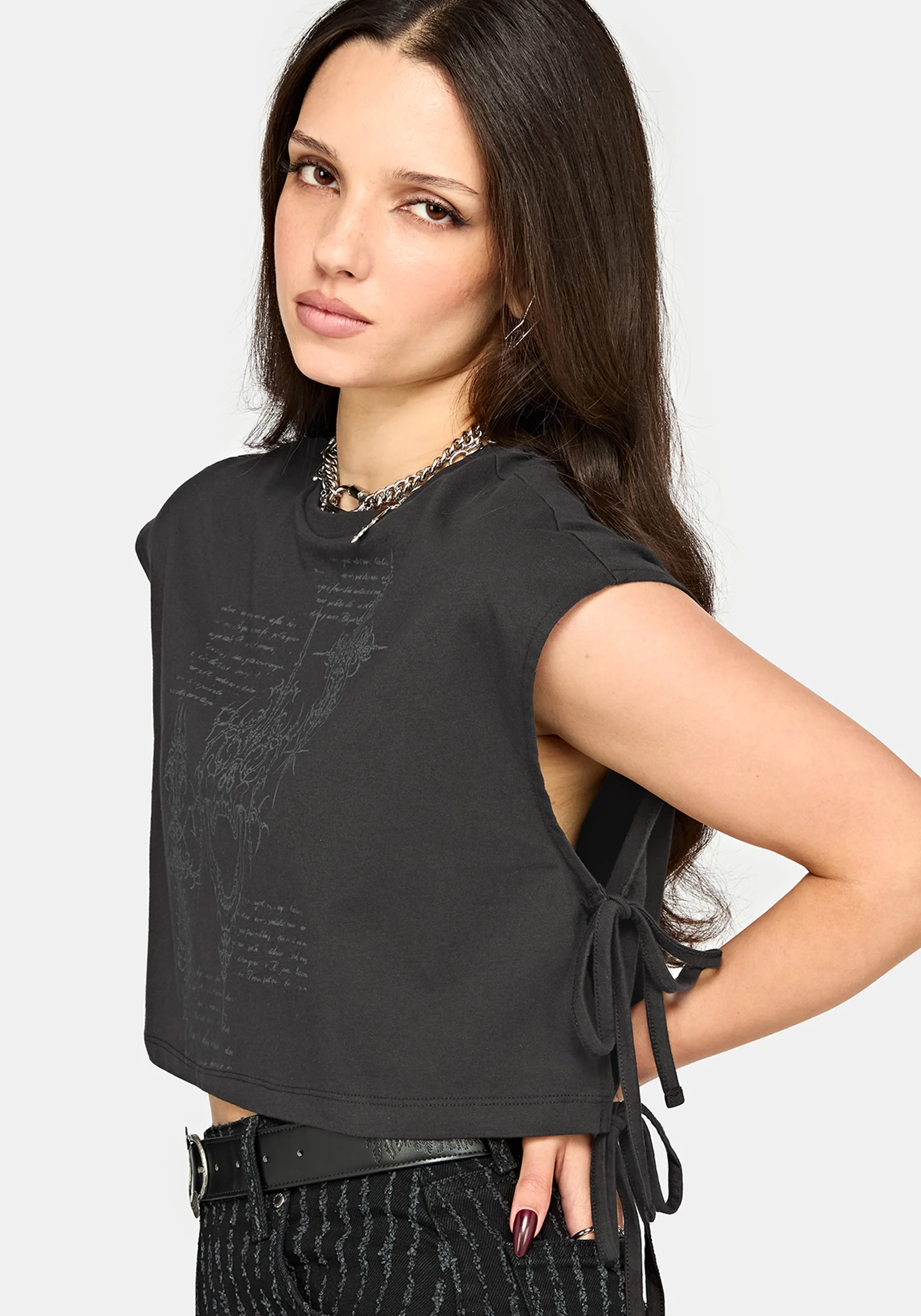 Alana Tie Side Graphic Crop Top Alana Tie Side Graphic Crop Top