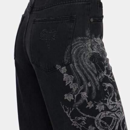 Cleo Phoenix Print Wide Leg Denim Jeans fg