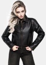 Ermania Crop Faux Leather Jacket f