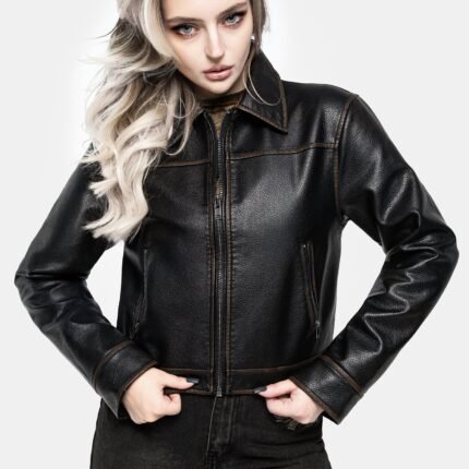 Ermania Crop Faux Leather Jacket f