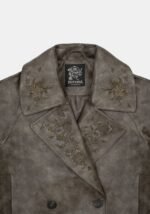 Fleux Embroidered Cropped Faux Leather Trench Jacket gf