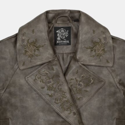 Fleux Embroidered Cropped Faux Leather Trench Jacket gf