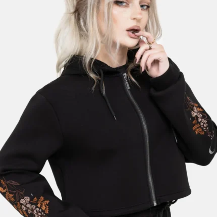 Foxglove Embroidered Zip Up Cropped Hoodie