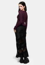 Lucera Long Sleeve Pointelle Scoop Neck Top Burgundy f