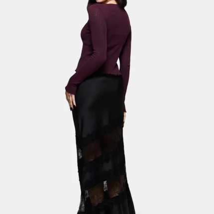 Lucera Long Sleeve Pointelle Scoop Neck Top Burgundy f