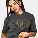 Mai Twin Flame Embroidered Dragon Print Boxy Tee
