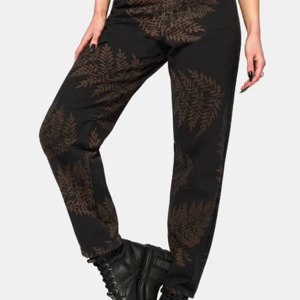 Ruin Fern Printed Barrel Leg Denim Jeans