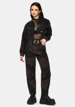 Ruin Fern Printed Barrel Leg Denim Jeans f