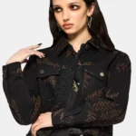 Ruin Fern Printed Distressed Denim Jacket