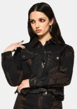 Ruin Fern Printed Distressed Denim Jacket