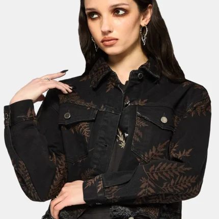 Ruin Fern Printed Distressed Denim Jacket