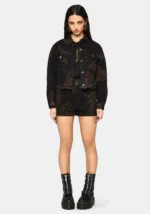Ruin Fern Printed Distressed Denim Jacket g