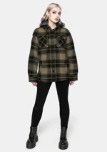 Trellis Lightweight Hooded Pocket Check Shacket Green f