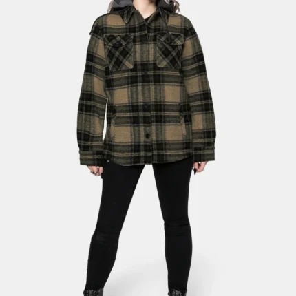 Trellis Lightweight Hooded Pocket Check Shacket Green f